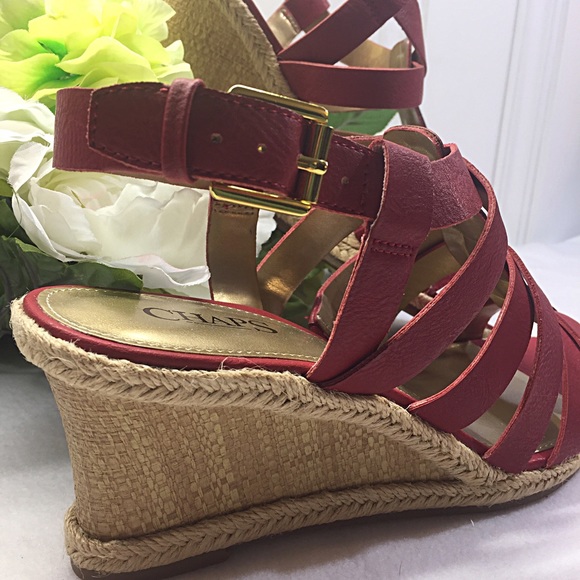 Chaps Red Espadrilles Wedge Sandal - Picture 3 of 4